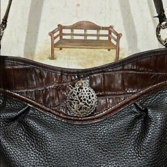 BRIGHTON  VINTAGE  BLACK  AND BROWN  LEATHER  SHOULDER  HANDBAG. - Picture 6 of 8